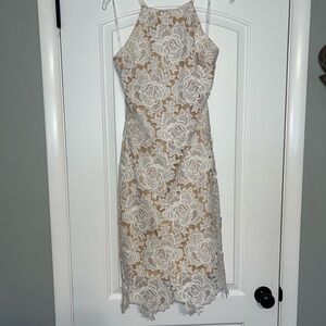 Lulu's Tan Sheath Midi Dress Sleeveless Halter